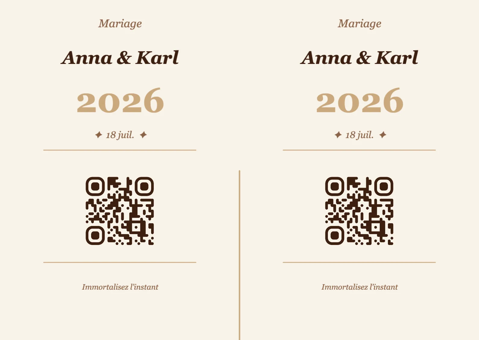 Modèle de marque-place avec QR code pour mariage, Vintage A6 paysage à plier