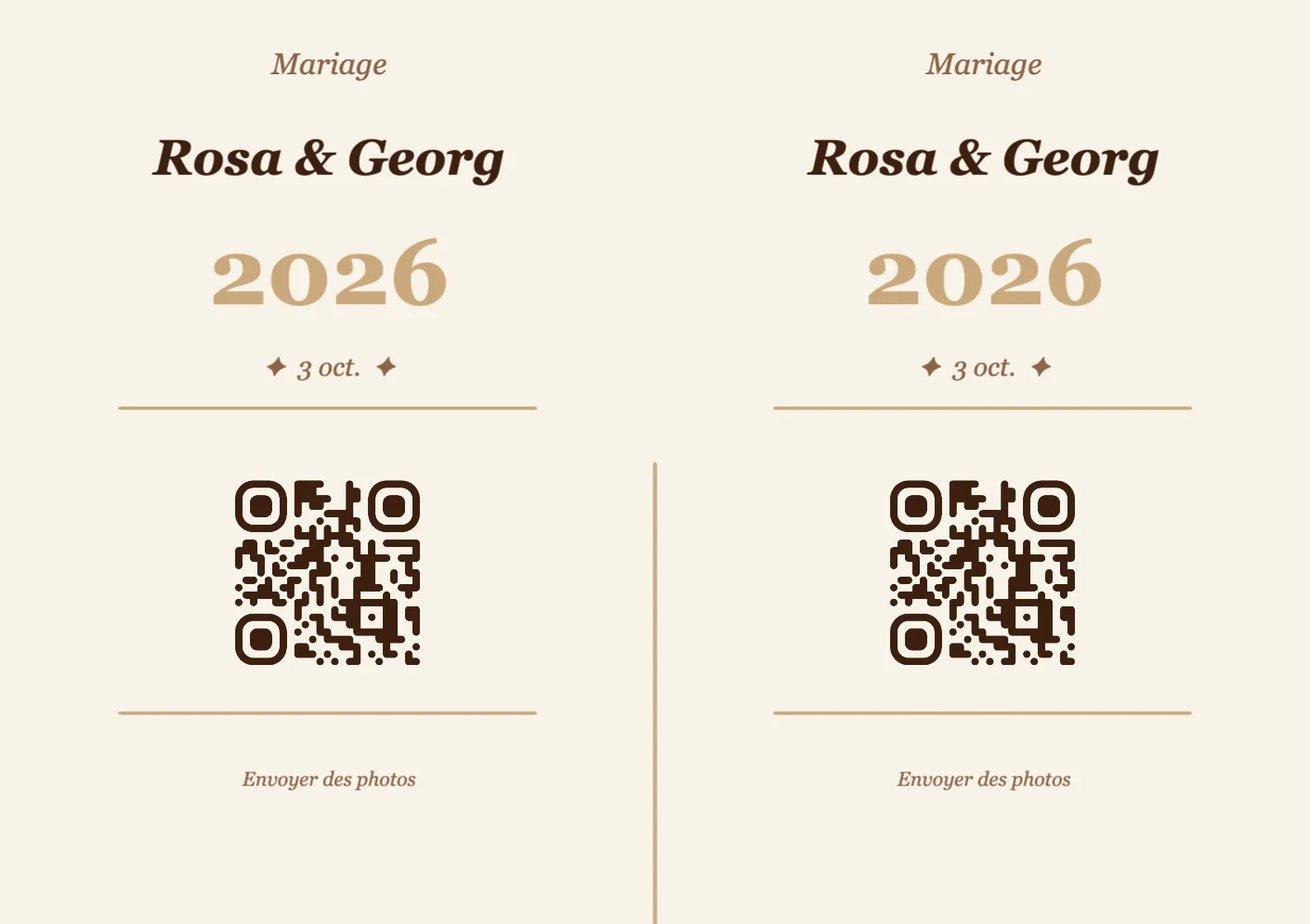 Modèle de marque-place avec QR code pour mariage, Vintage A7 paysage à plier
