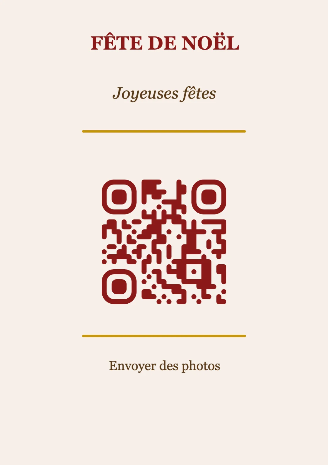 Modèle de marque-place avec QR code pour Noël, Classique A7 portrait