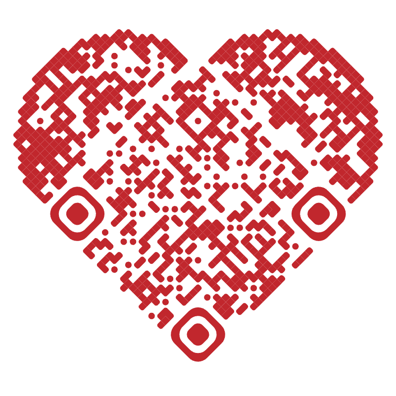 Heart-shaped QR code linking to the demo wedding album