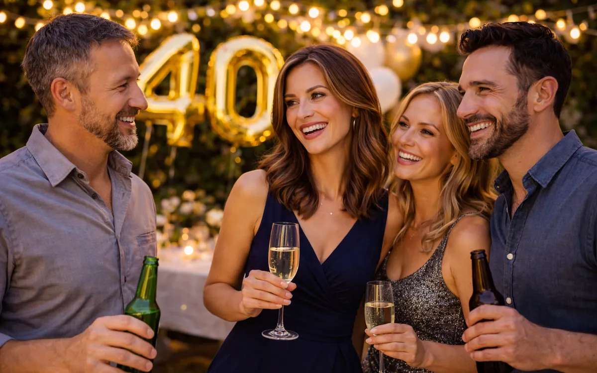 Guests raising their glasses at a 40th birthday party, sharing party photos with EventPics