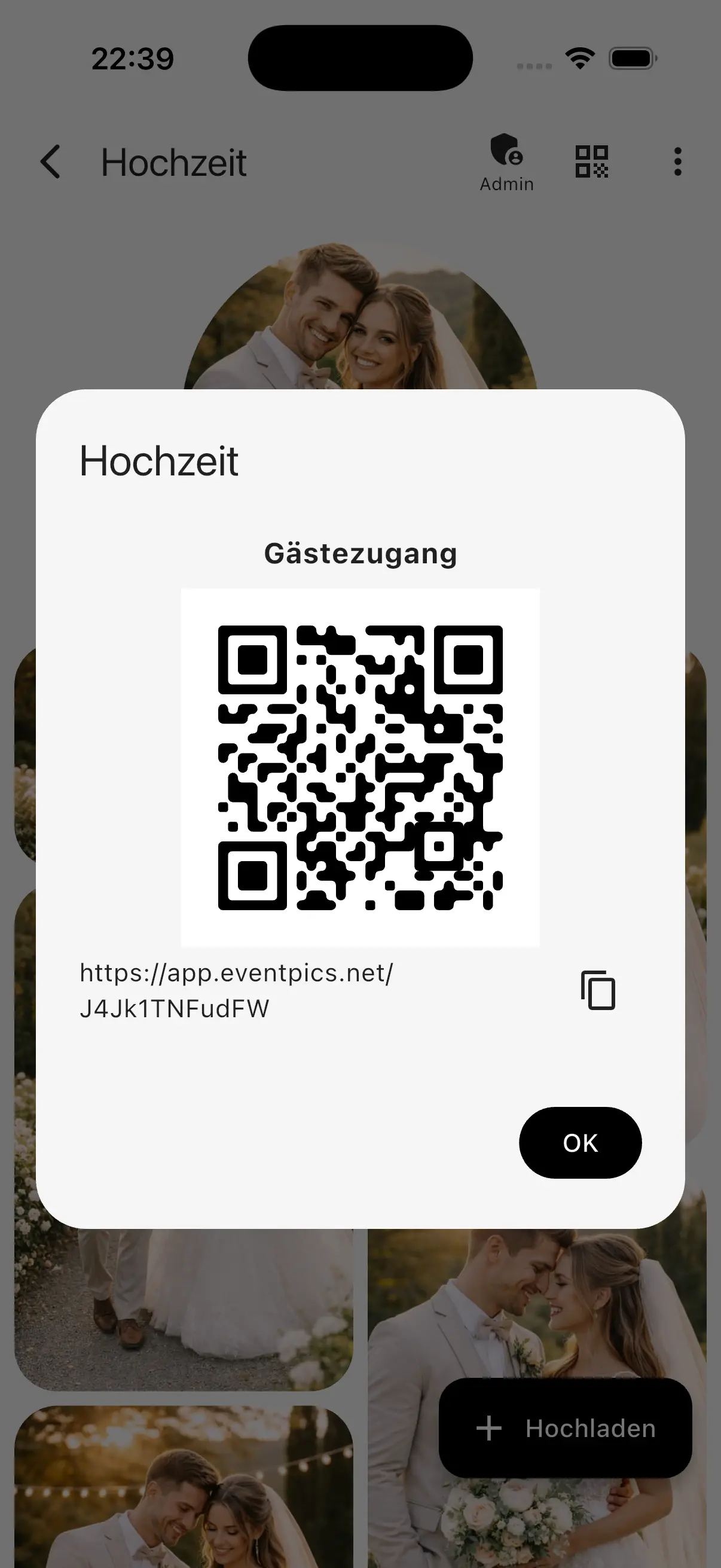 EventPics App – QR-Code teilen und Fotos hochladen