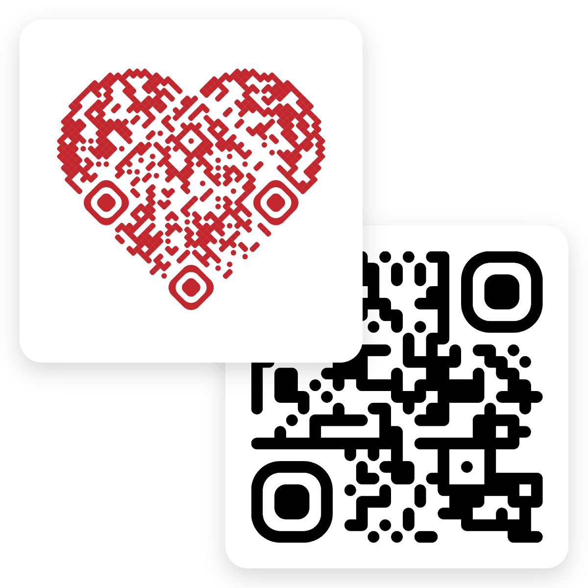 Heart-shaped QR code and classic square QR code from the free EventPics QR code generator