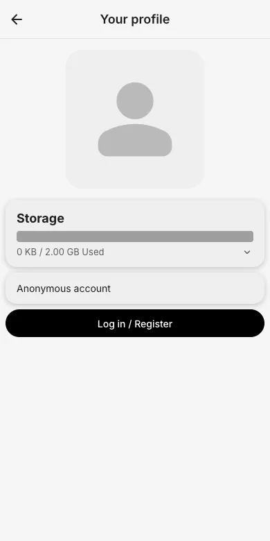 Profile page of an anonymous account with log in button