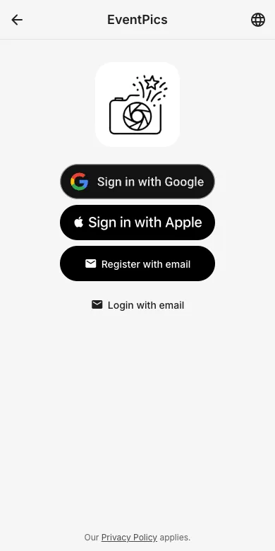 Sign-in options with register and login with email