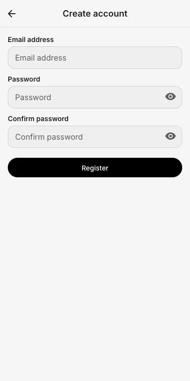 Registration form with email and password fields