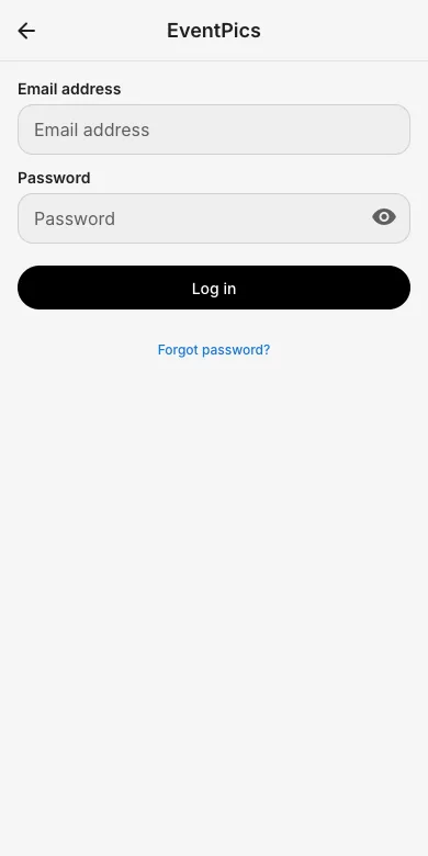 Login form with email, password and forgot password link