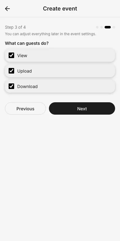 Event creation step 3: guest permissions