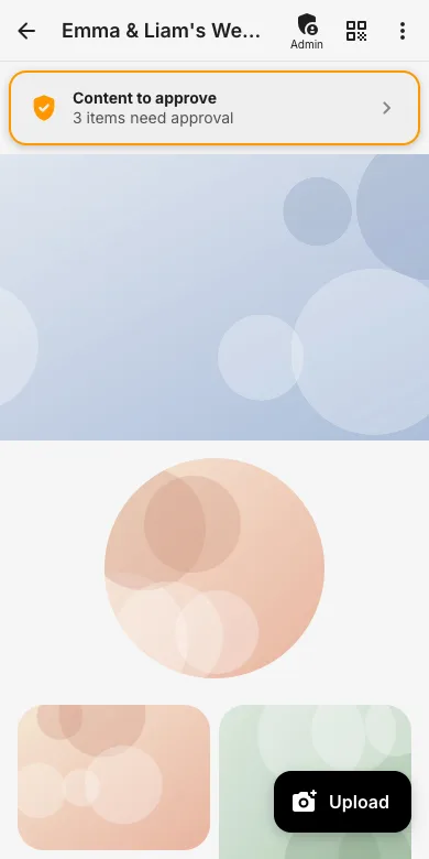 Freshly created EventPics event with admin hint