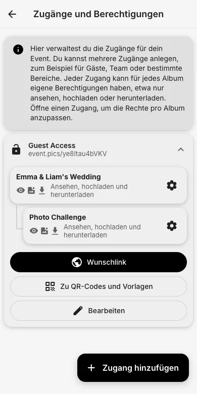 „Zugänge und Berechtigungen