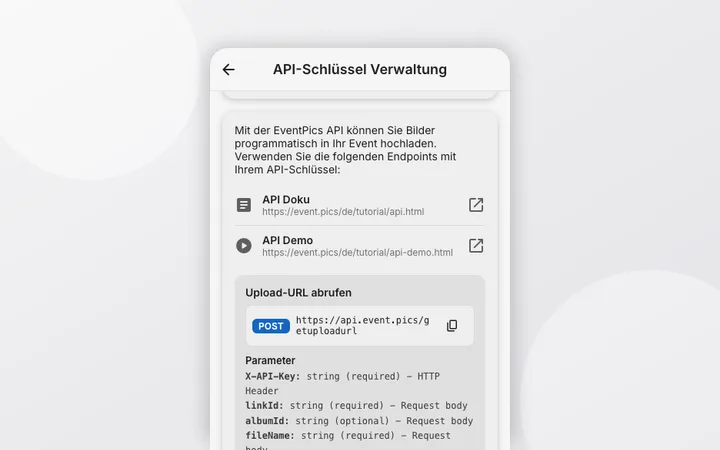 API-Schnellstart: Fotobox-Uploads