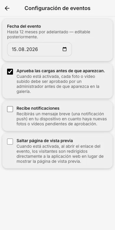 Actívala en los ajustes del evento
