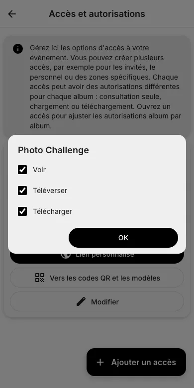 Ajustez les droits par album