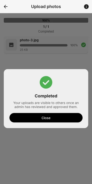 Completed upload with approval hint