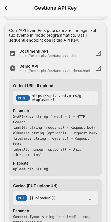 Genera la tua chiave API