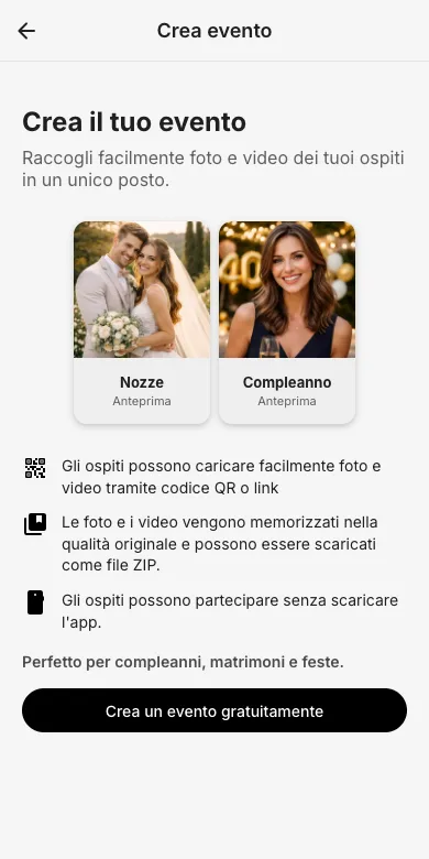 Apri EventPics e tocca 