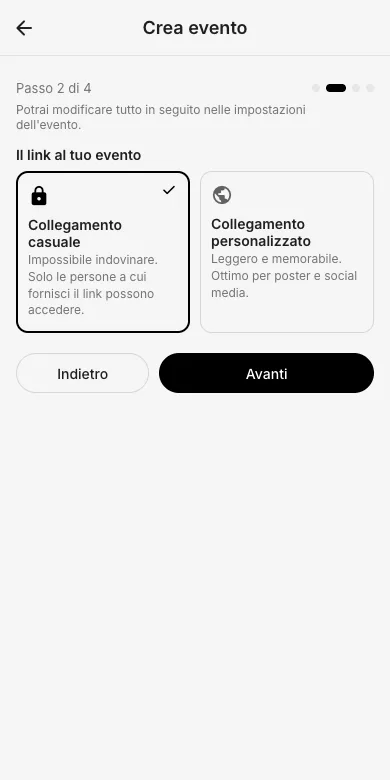 Passo 2: il link del tuo evento
