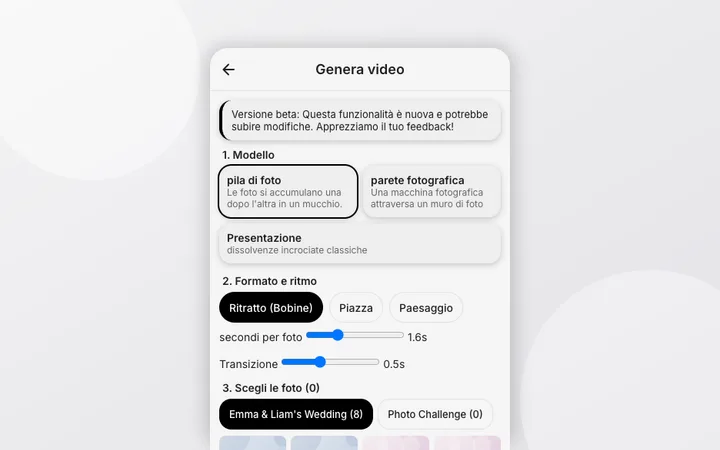 Generare un video dalle tue foto