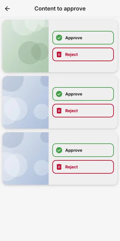 Content to approve page with approve and reject buttons