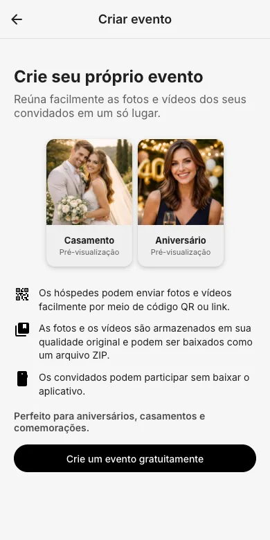 Abre o EventPics e toca em 