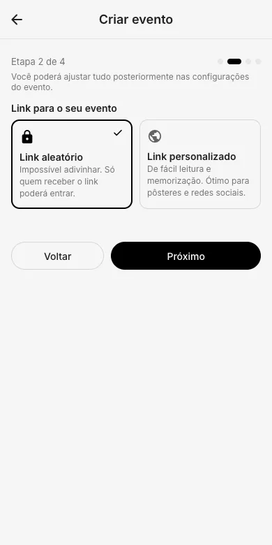 Passo 2: o link do teu evento