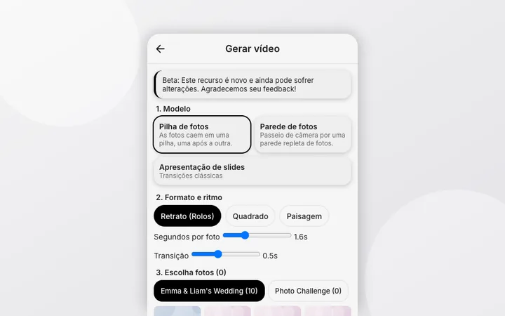 Gerar um vídeo com as tuas fotos