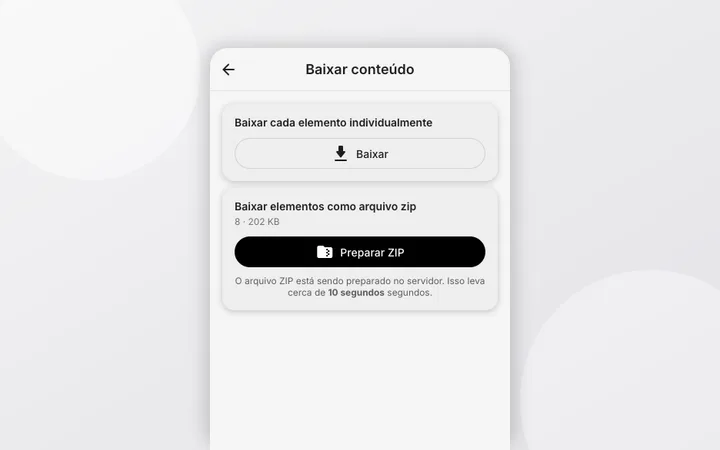 Transferir tudo como ZIP