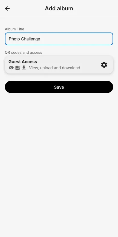 Add album dialog with title and access permissions