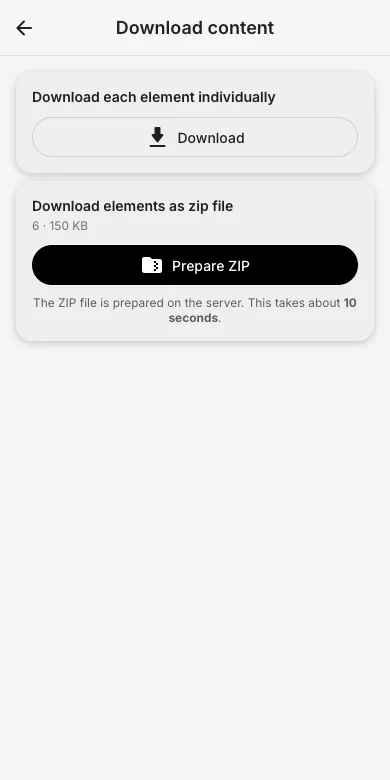 Download dialog with individual download or ZIP preparation