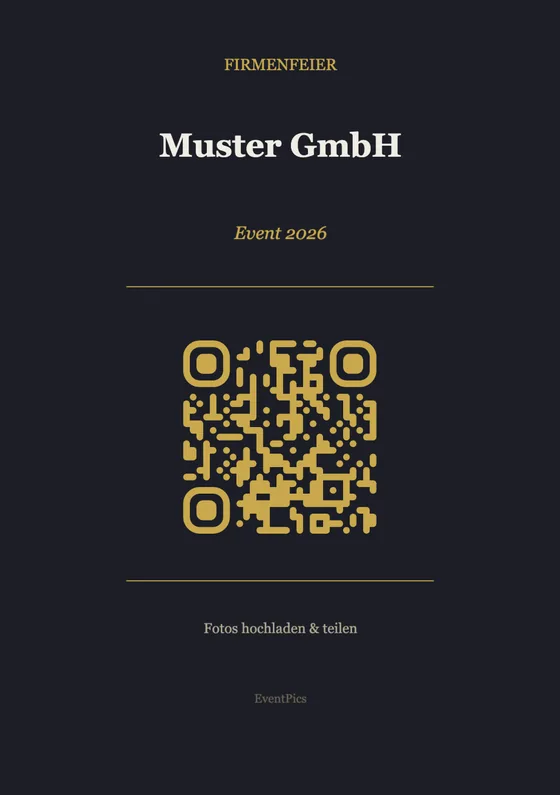 Druckvorlage für die Firmenfeier mit QR-Code für das gemeinsame Fotoalbum