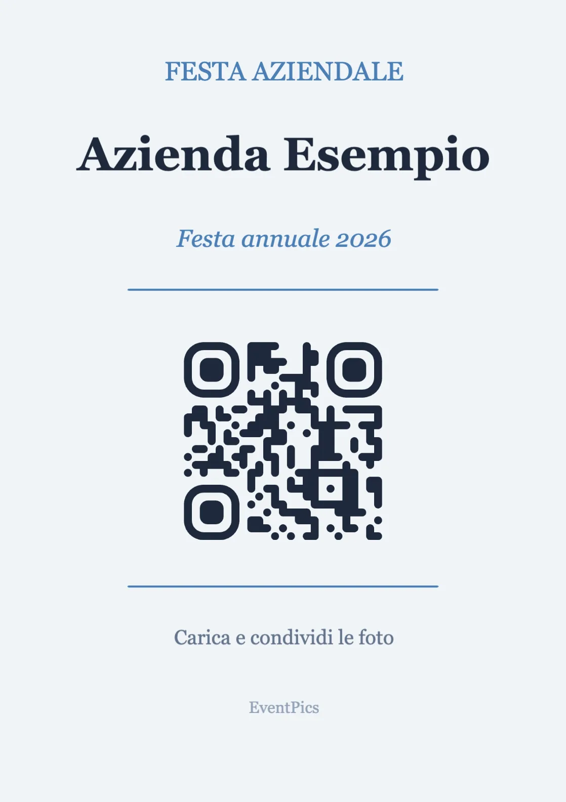 Modello di espositore con codice QR per feste aziendali, Professionale A7 verticale