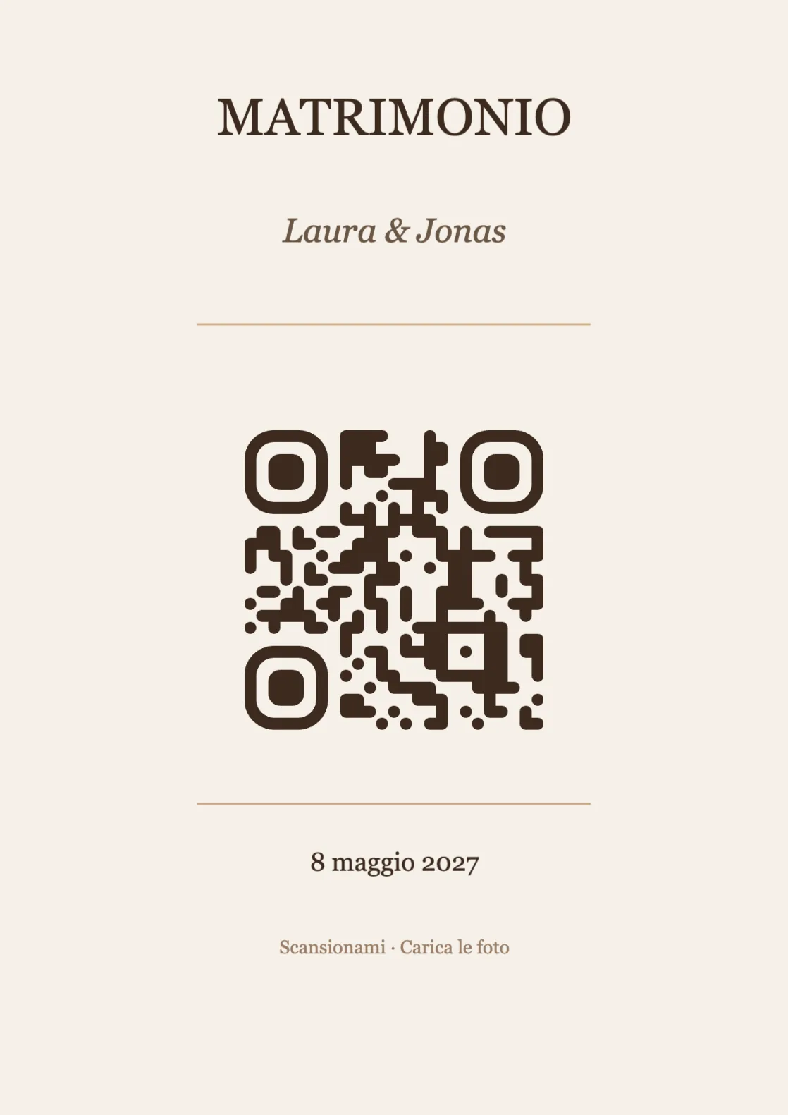 Modello di segnaposto con codice QR per matrimonio, Elegante A4 verticale