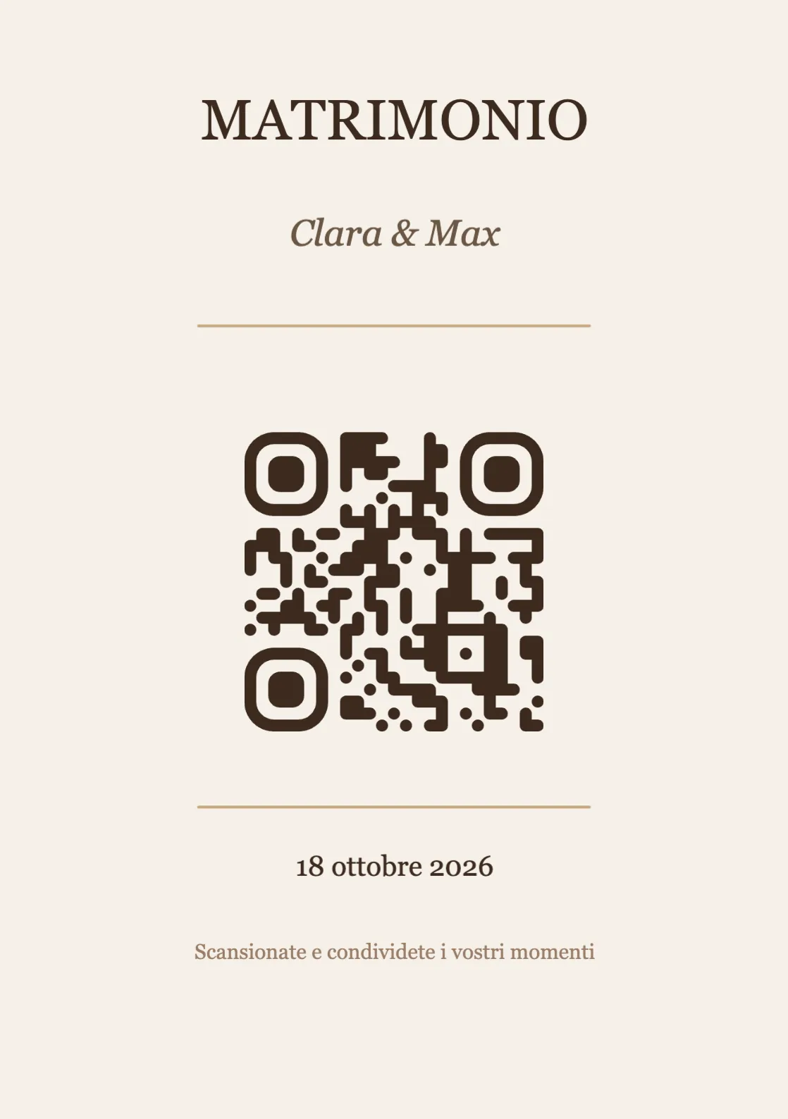 Modello di segnaposto con codice QR per matrimonio, Elegante A5 verticale