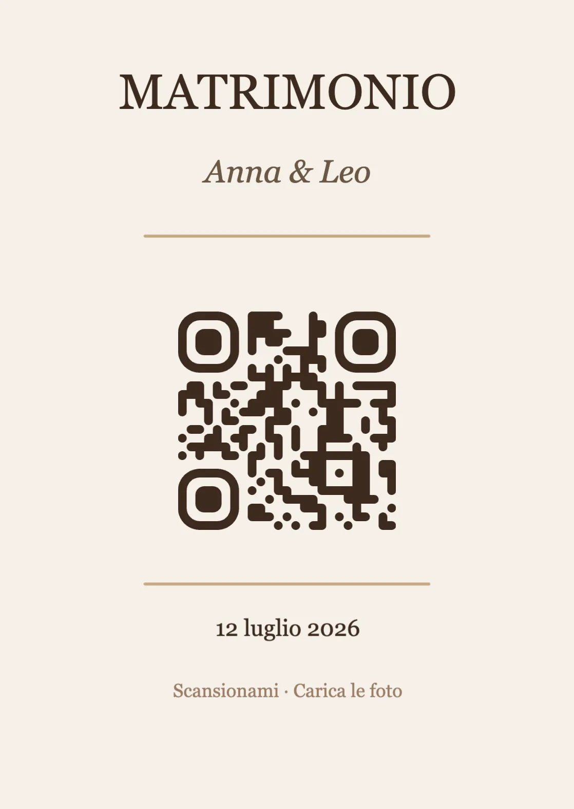 Modello di segnaposto con codice QR per matrimonio, Elegante A6 verticale
