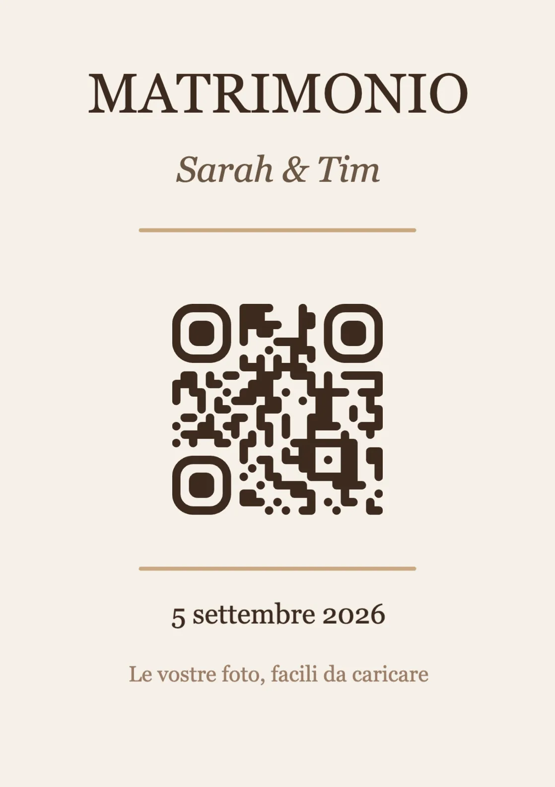 Modello di segnaposto con codice QR per matrimonio, Elegante A7 verticale