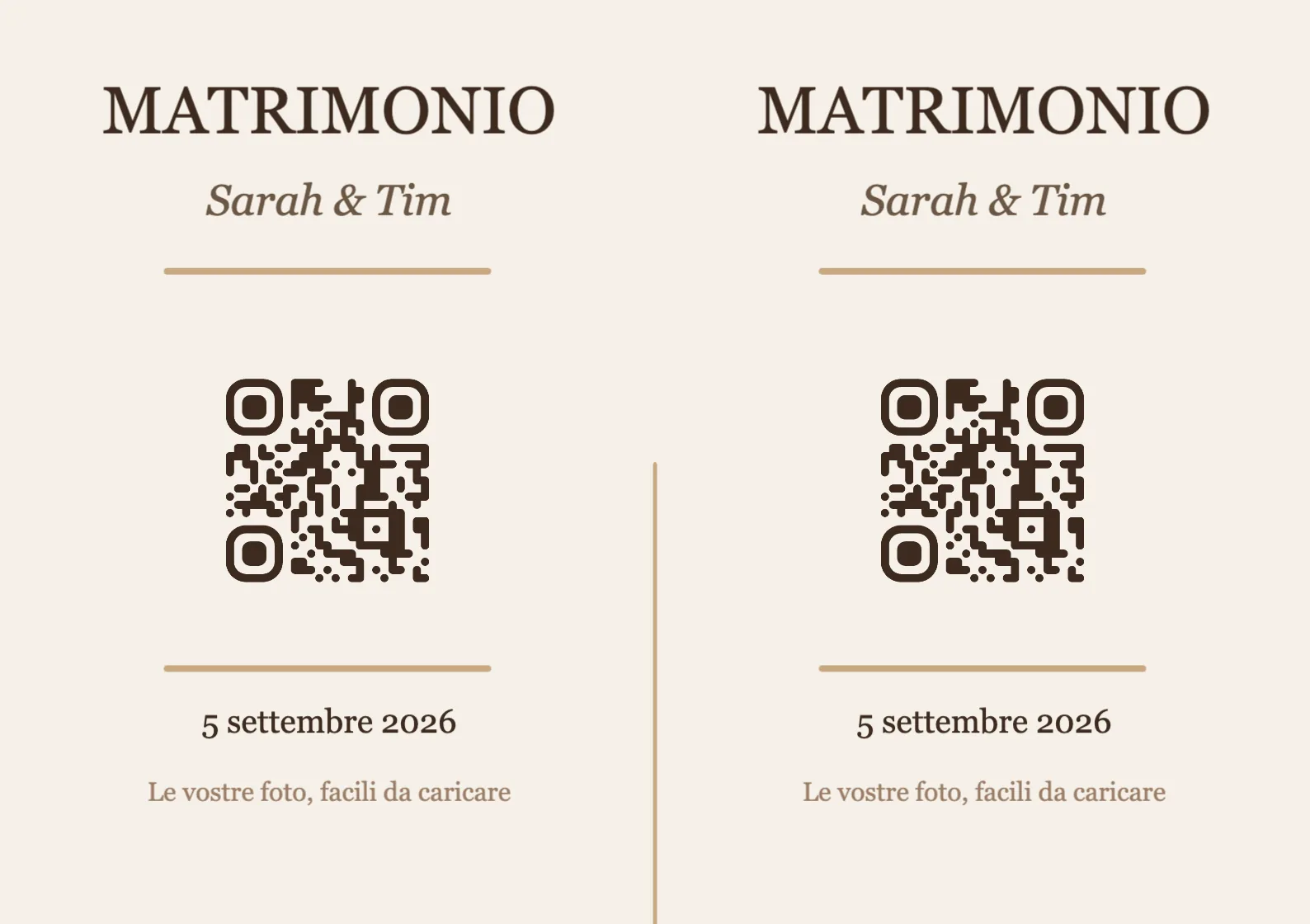 Modello di segnaposto con codice QR per matrimonio, Elegante A7 orizzontale da piegare