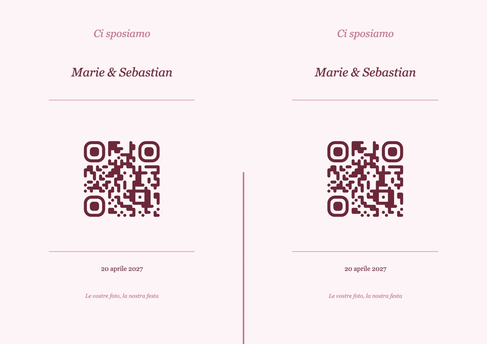 Modello di segnaposto con codice QR per matrimonio, Romantico A4 orizzontale da piegare