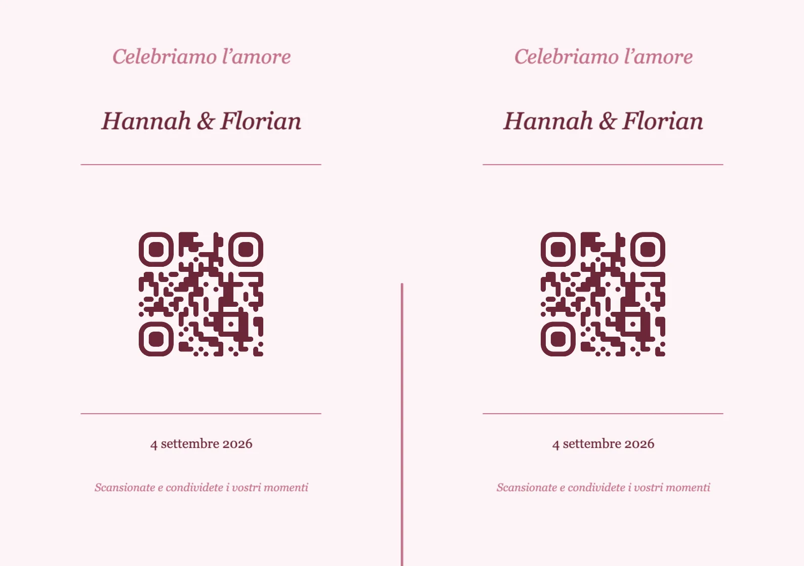 Modello di segnaposto con codice QR per matrimonio, Romantico A5 orizzontale da piegare