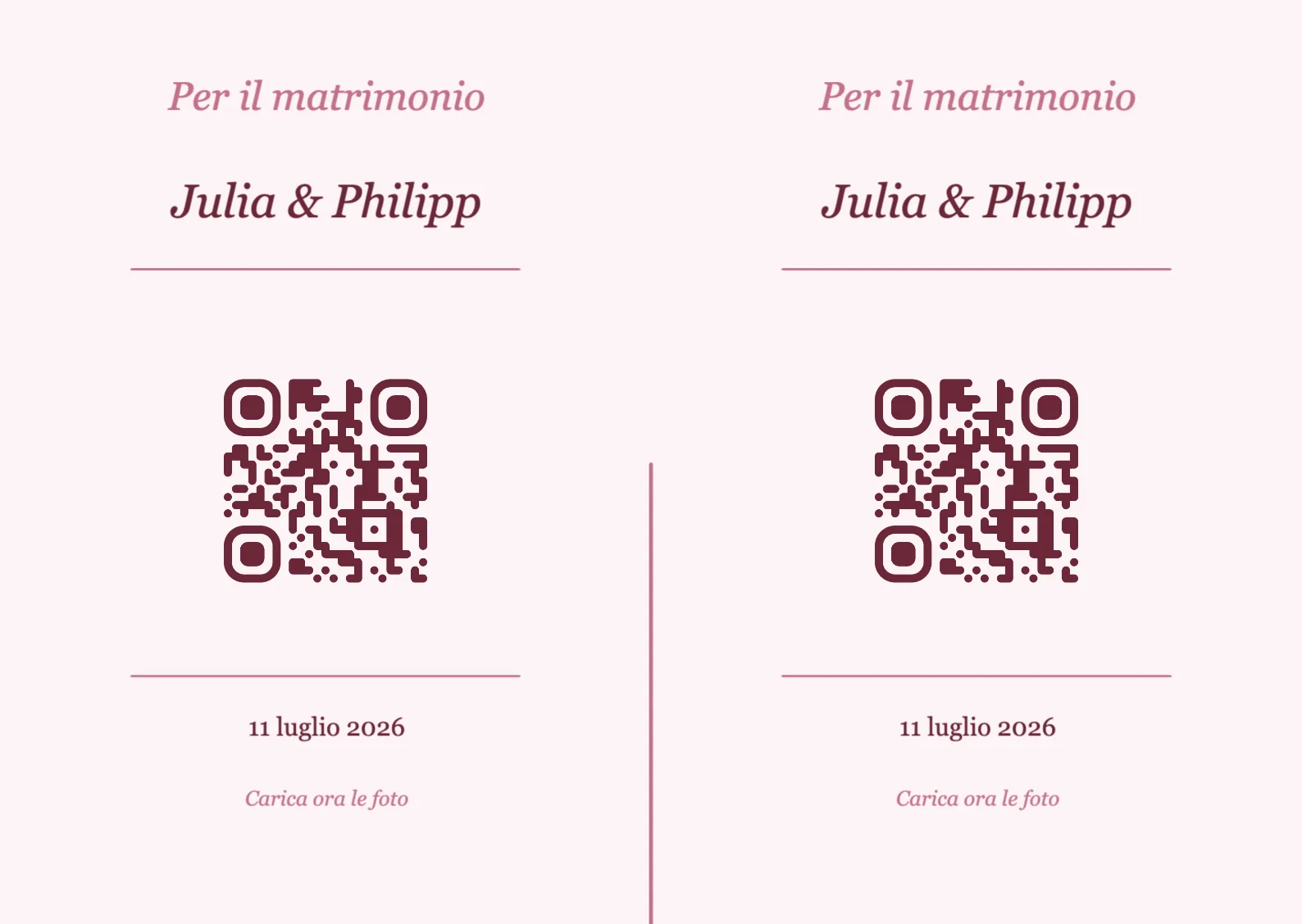 Modello di segnaposto con codice QR per matrimonio, Romantico A6 orizzontale da piegare