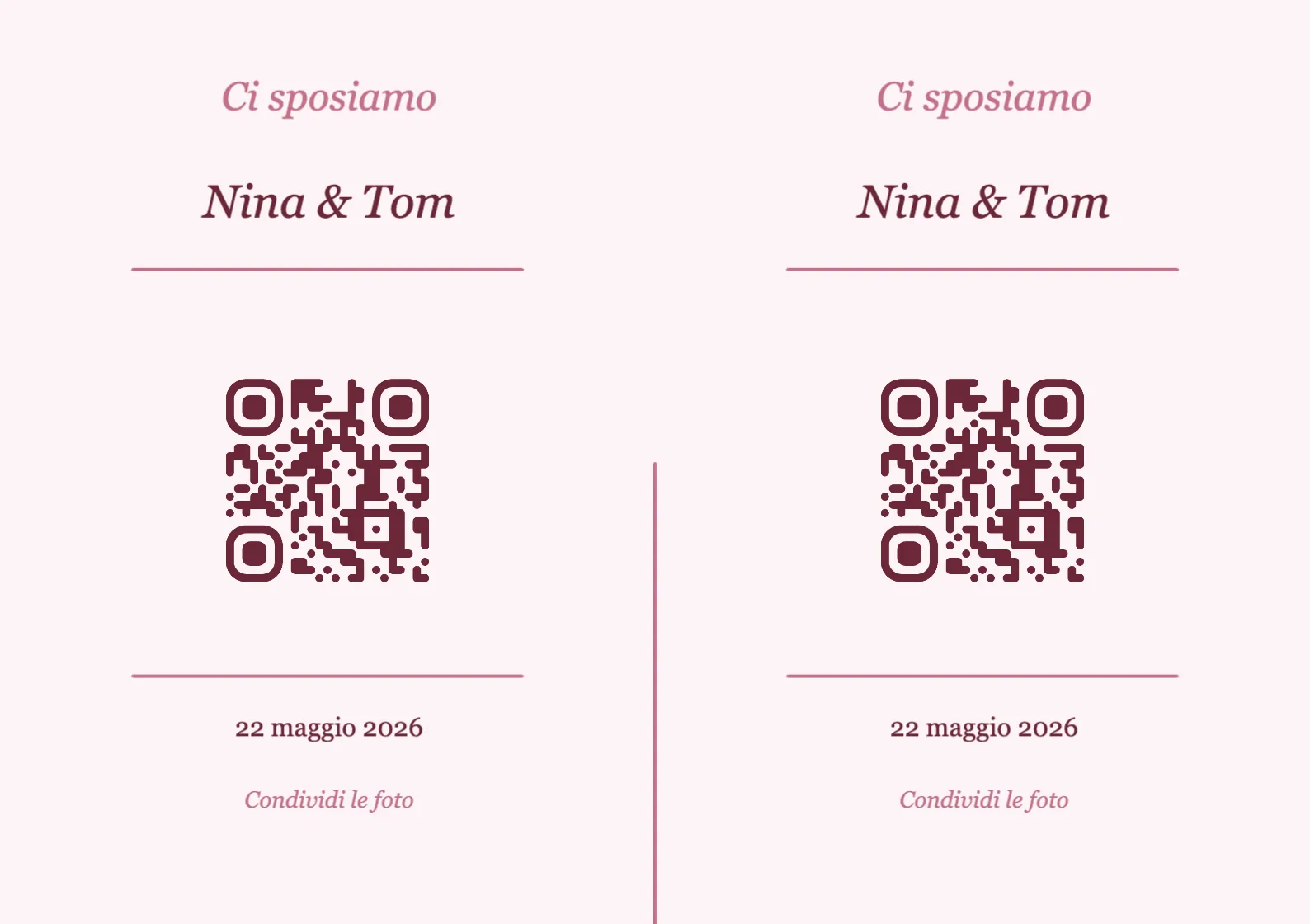 Modello di segnaposto con codice QR per matrimonio, Romantico A7 orizzontale da piegare