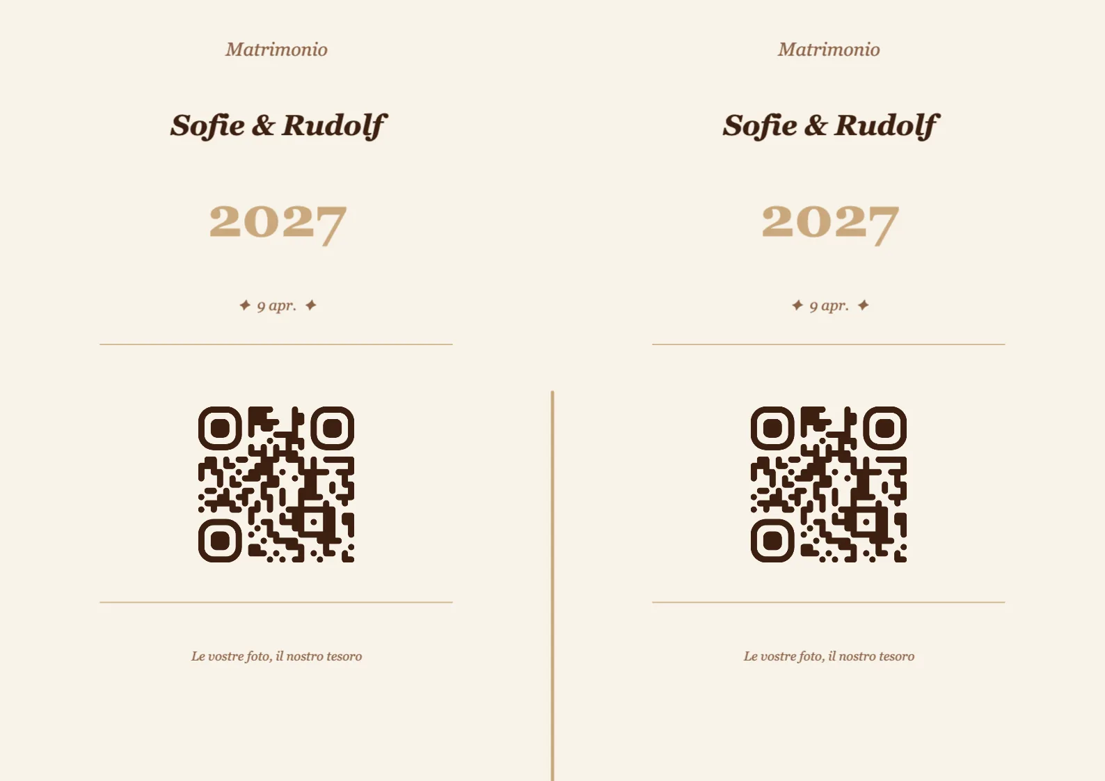 Modello di segnaposto con codice QR per matrimonio, Vintage A4 orizzontale da piegare