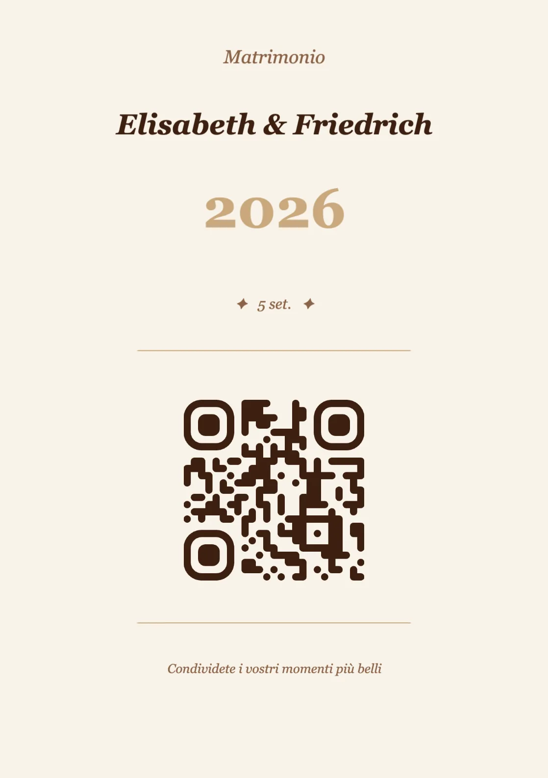Modello di segnaposto con codice QR per matrimonio, Vintage A5 verticale