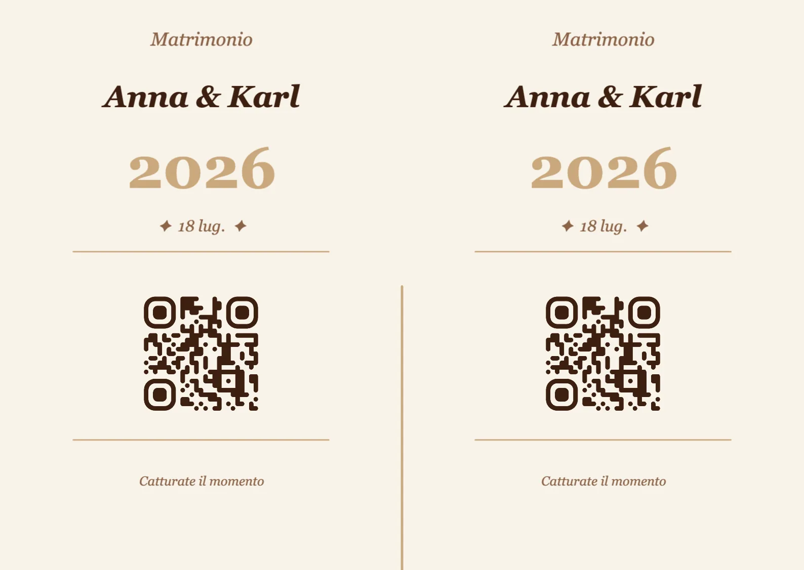 Modello di segnaposto con codice QR per matrimonio, Vintage A6 orizzontale da piegare