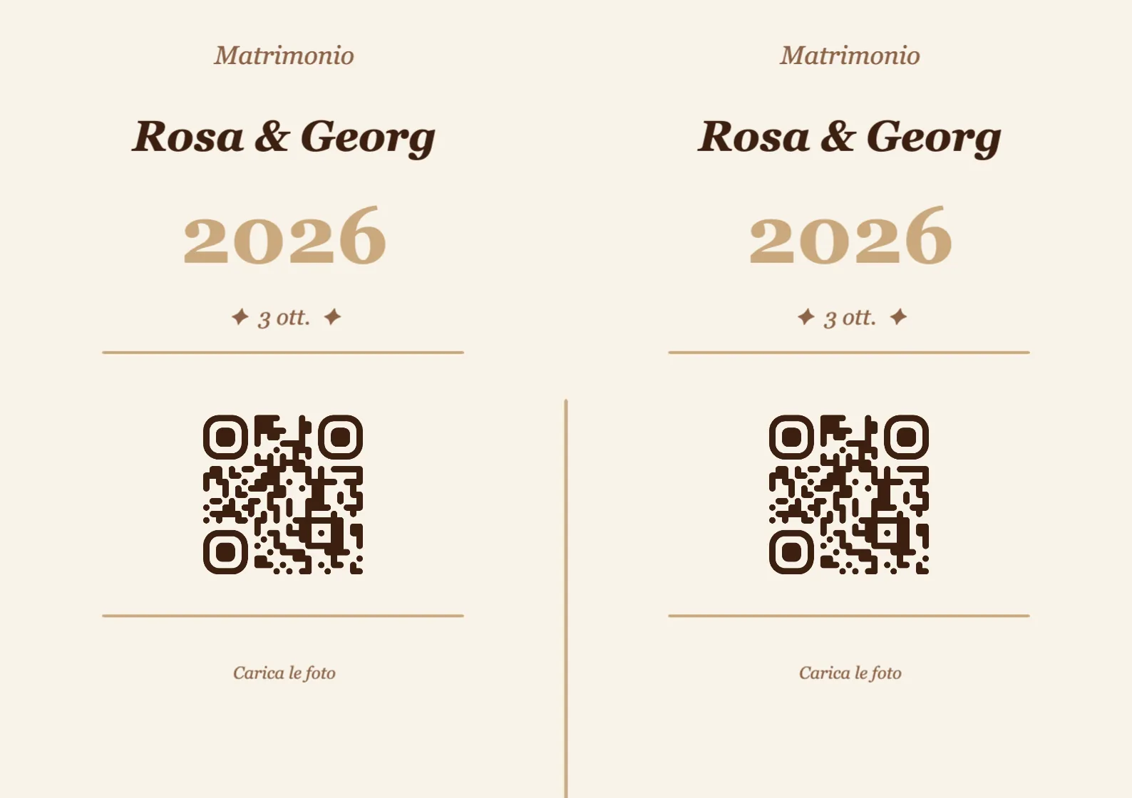 Modello di segnaposto con codice QR per matrimonio, Vintage A7 orizzontale da piegare