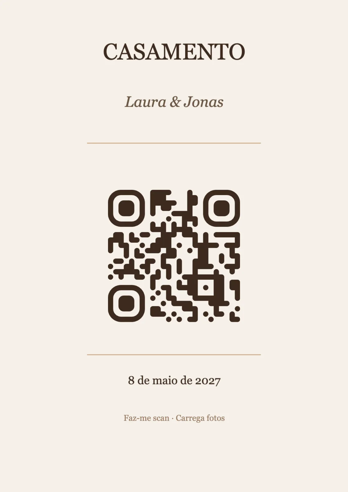 Modelo de cartão de mesa com código QR para casamento, Elegante A4 vertical