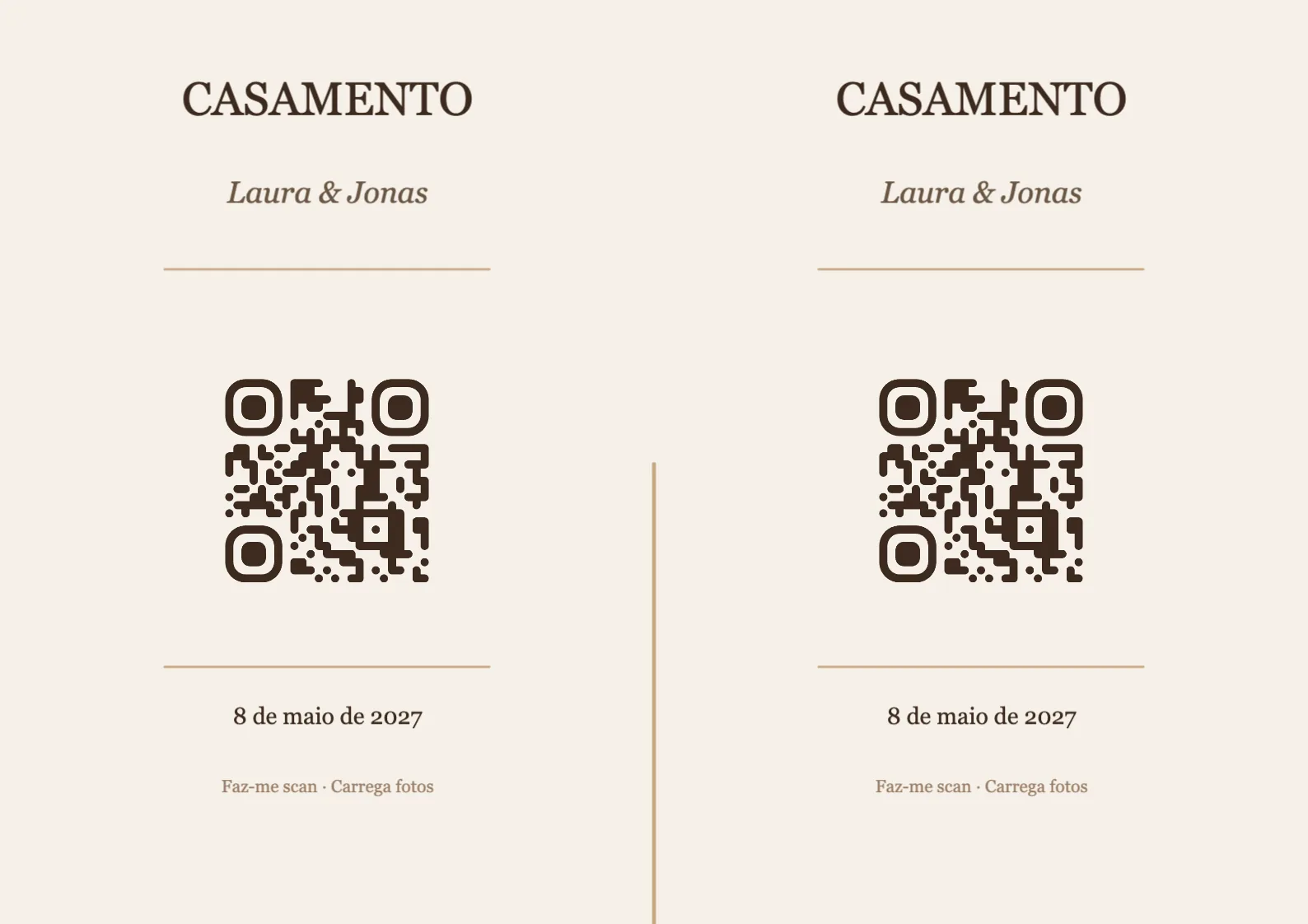 Modelo de cartão de mesa com código QR para casamento, Elegante A4 horizontal para dobrar