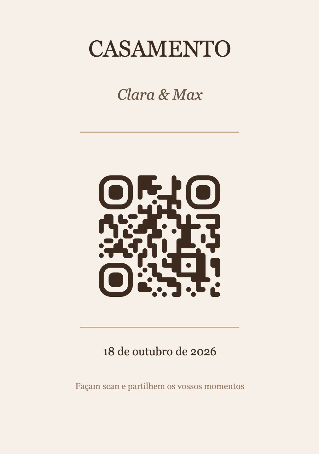 Modelo de cartão de mesa com código QR para casamento, Elegante A5 vertical
