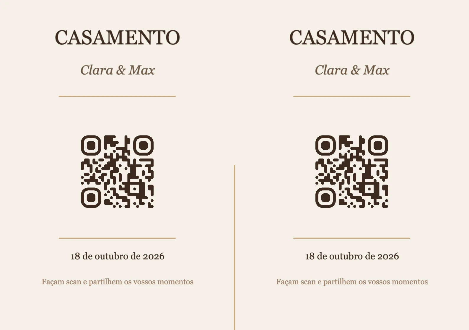 Modelo de cartão de mesa com código QR para casamento, Elegante A5 horizontal para dobrar