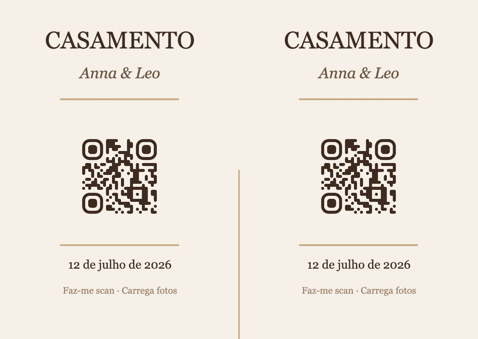 Modelo de cartão de mesa com código QR para casamento, Elegante A6 horizontal para dobrar