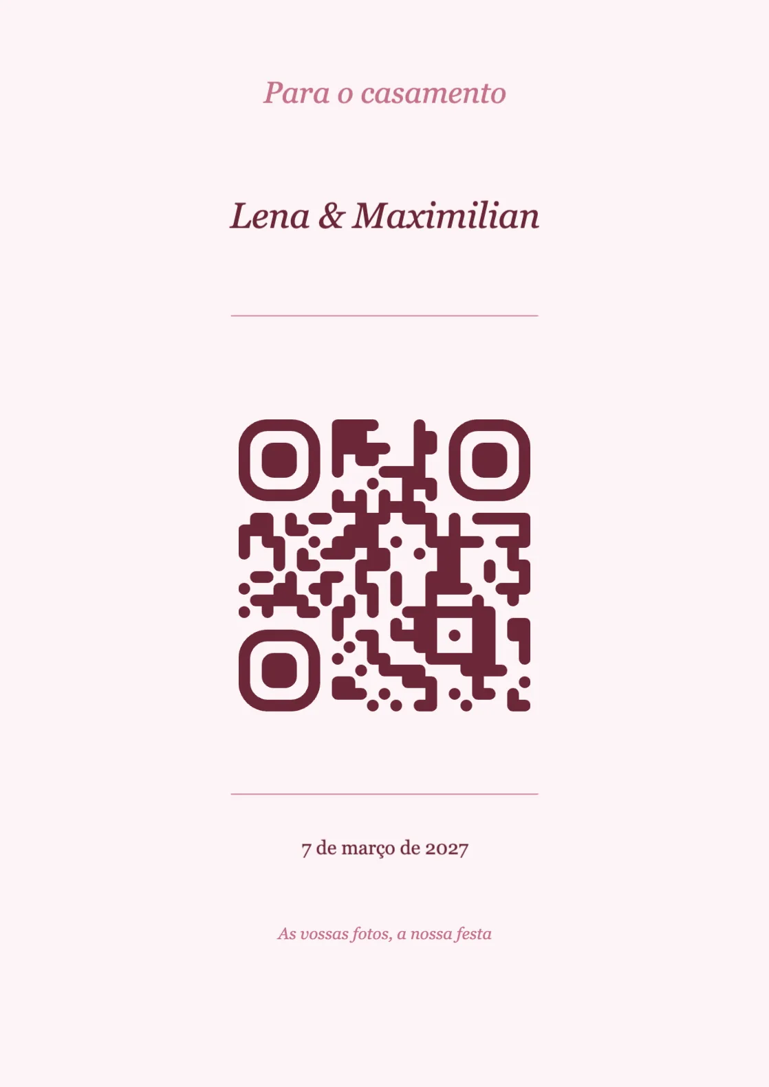 Modelo de cartão de mesa com código QR para casamento, Romântico A4 vertical